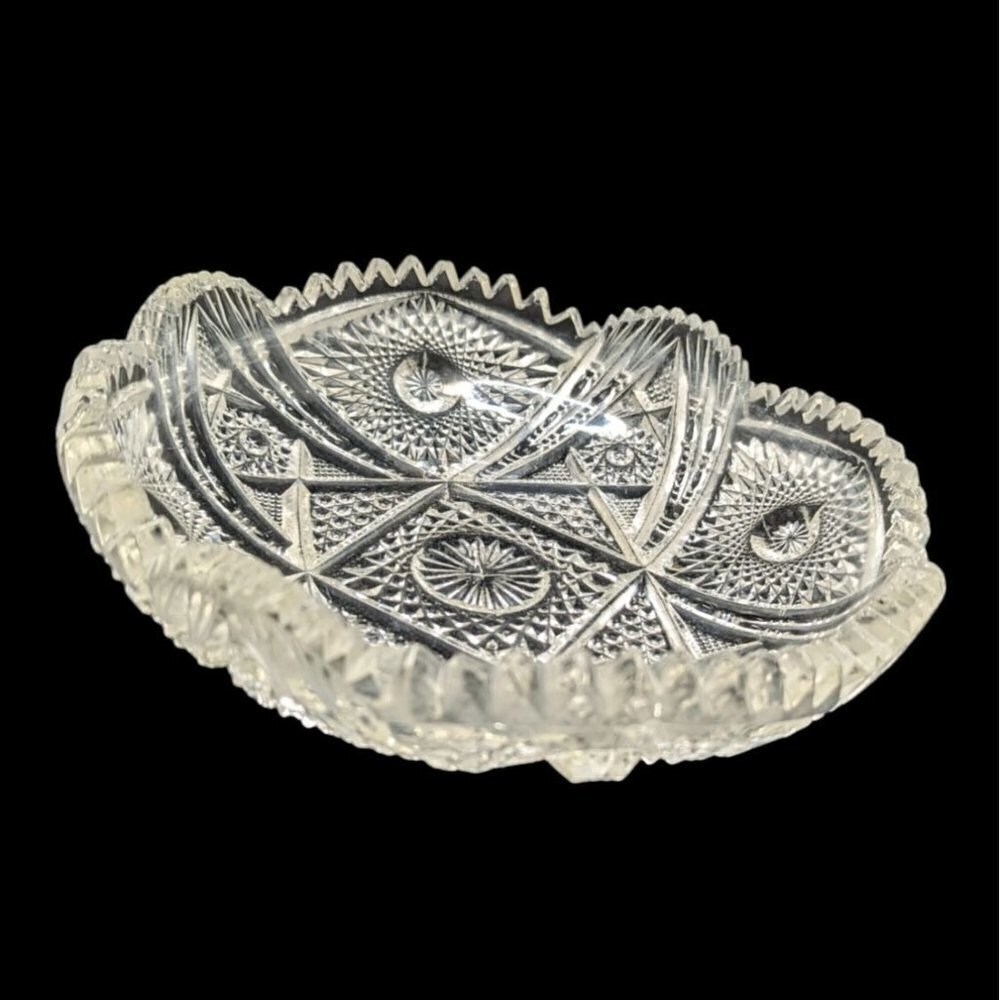 Imperial Cut Glass Candy Dish Bowl Nucut‎ Line Sawtooth Edge 7.5" Christmas